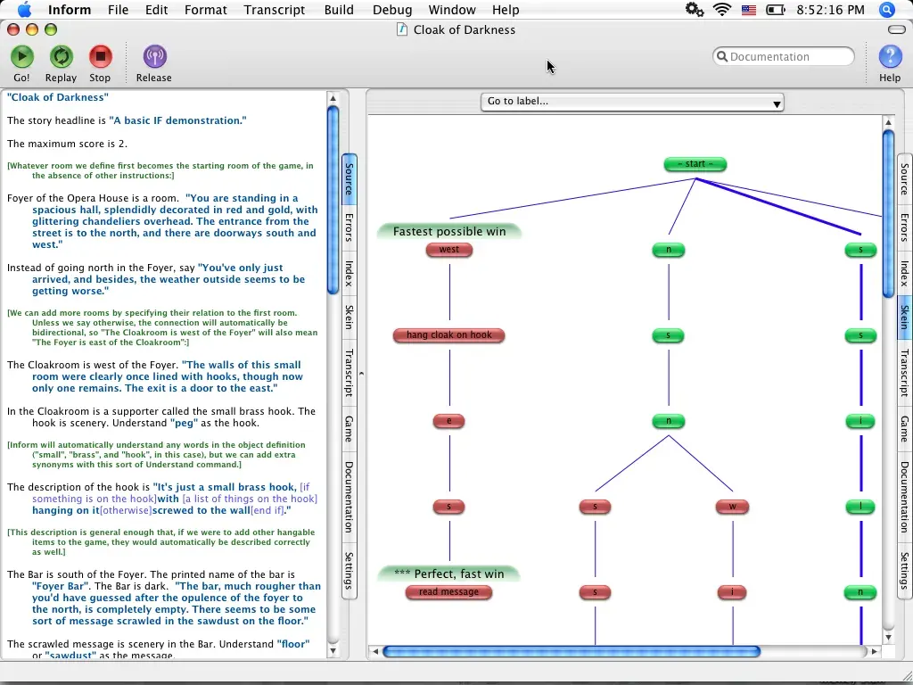 A screenshot of the Inform 7 interface with the text on the left column and a chart on the right column.