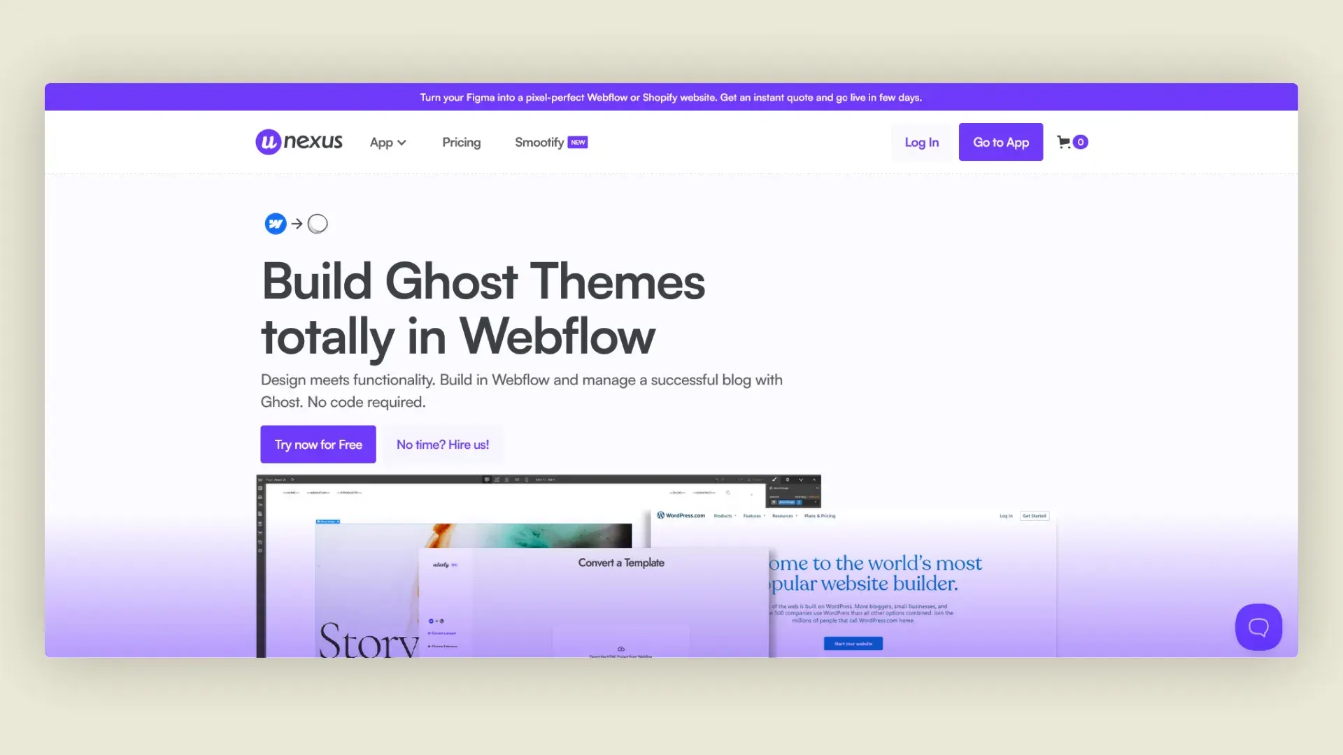 Udesley&#x27;s web page for their Ghost CMS and Webflow integration product.